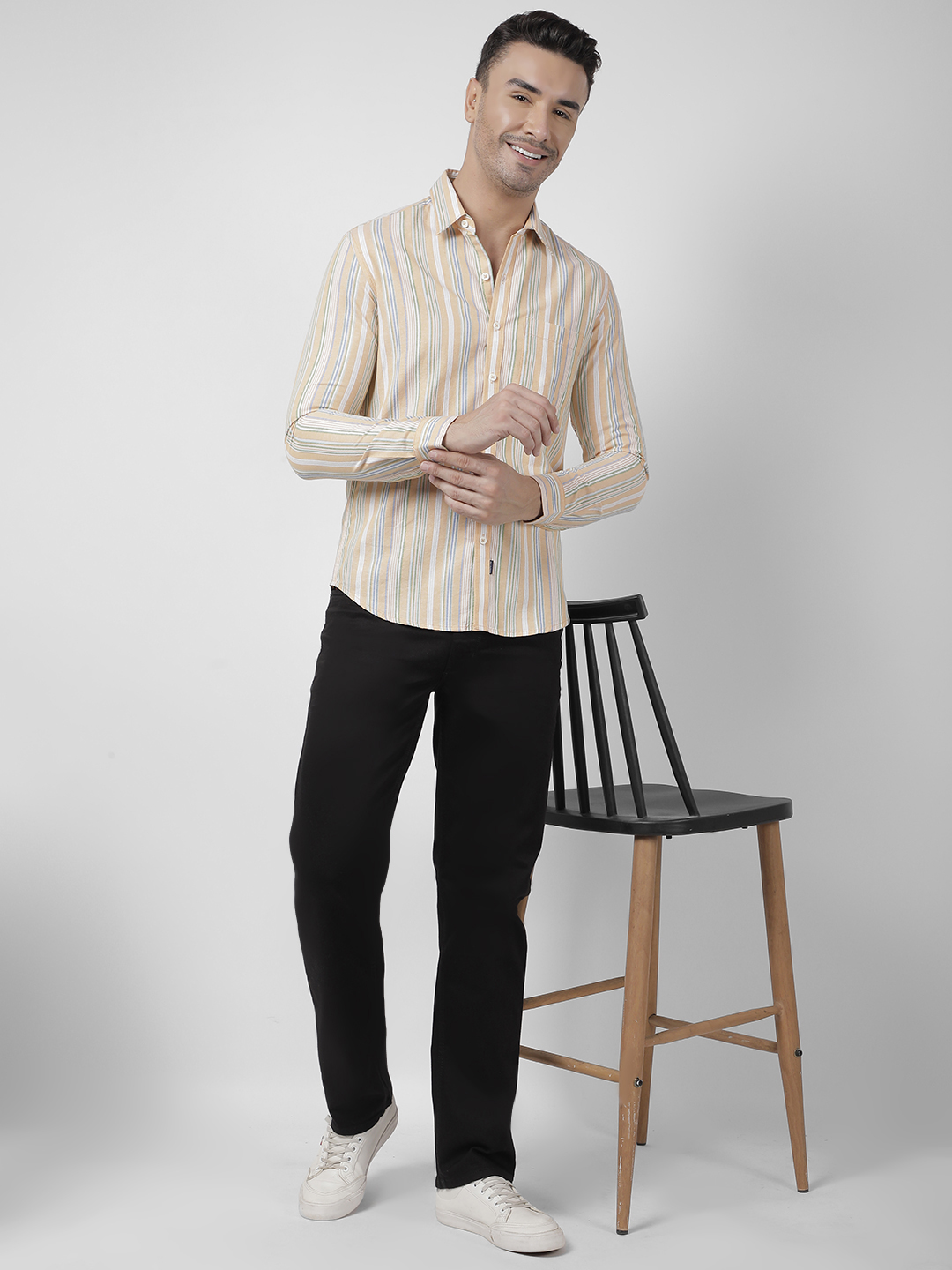 Numero Uno Men Striped Orange Shirt